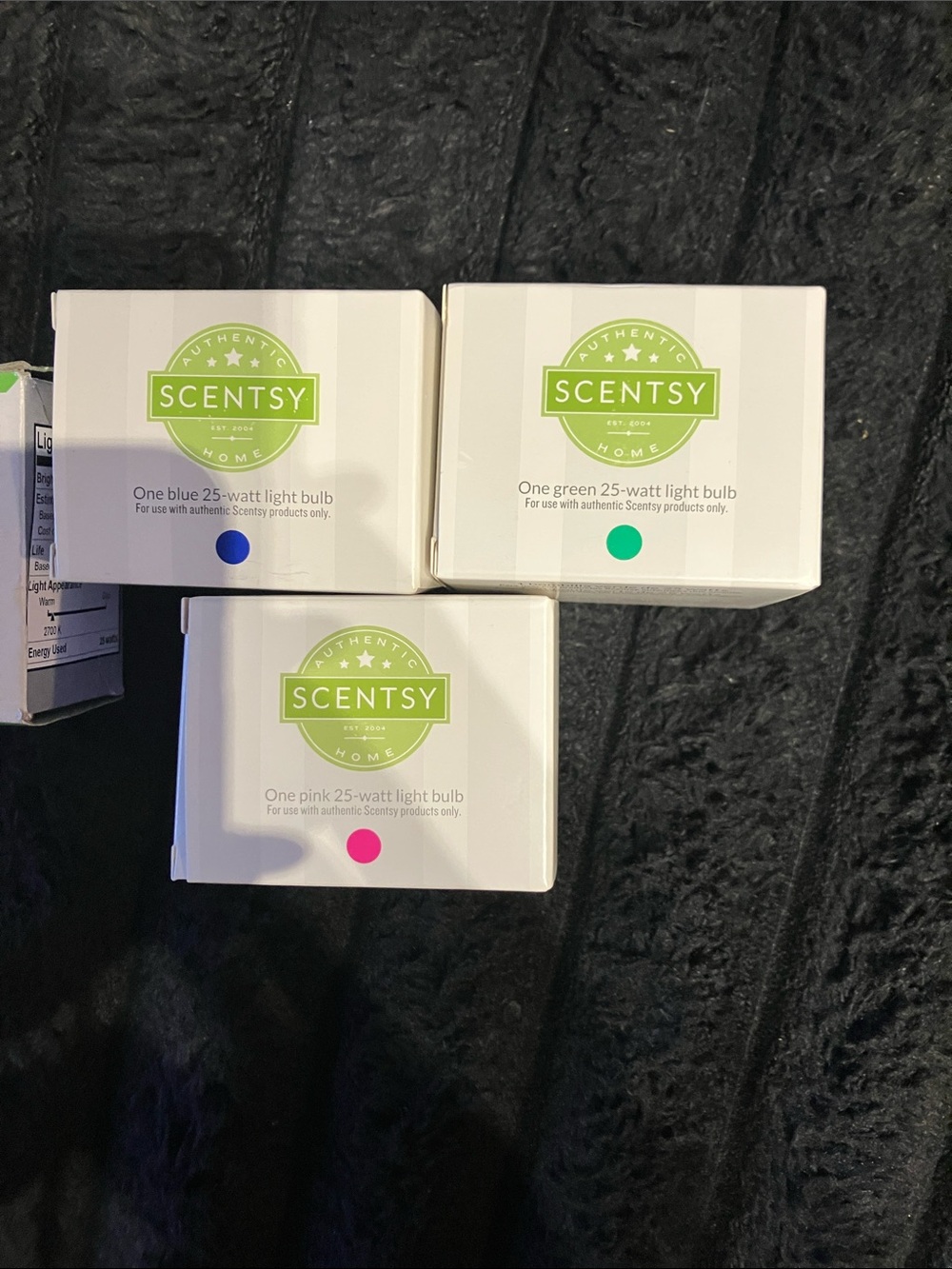 Scentsy Colored 25-Watt Light Bulb Set — Blue, Green, Pink & 2 incandescent glob